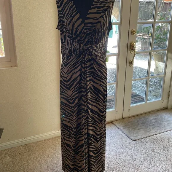 Iman Dresses | Iman Global Chic Animal Print Black & Brown Maxi Dress Size Large | Color: Black/Tan | Size: L | Bitchinblack1'S Closet